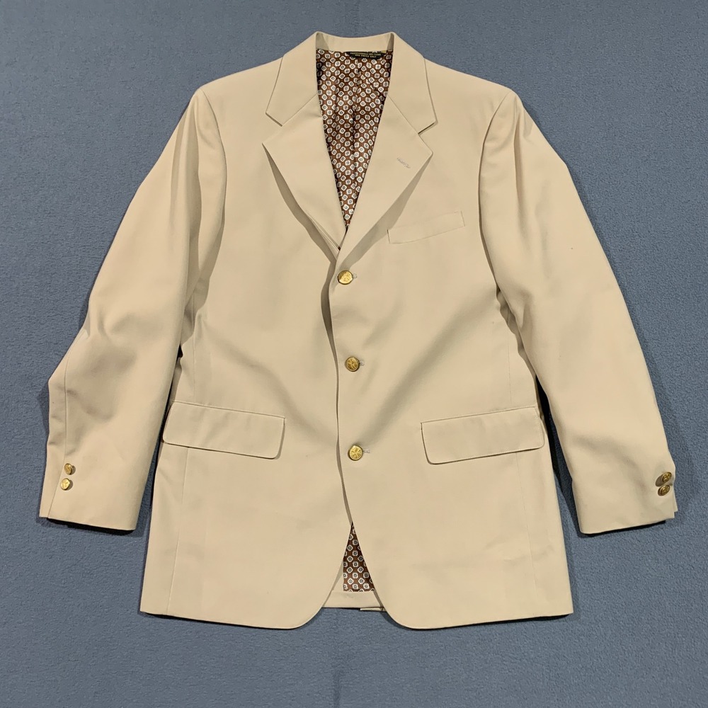 Palm Beach USA Mens 40R Blazer Sport Coat Tan Gold Buttons‎ Lined Size 40R